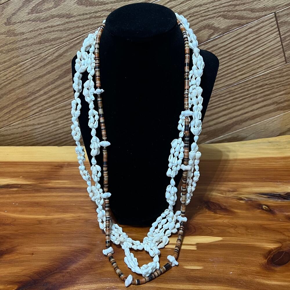 Vintage Hawaiian Nassa Shell Necklace & Round Seed Beads Boho Beach Aloha‎